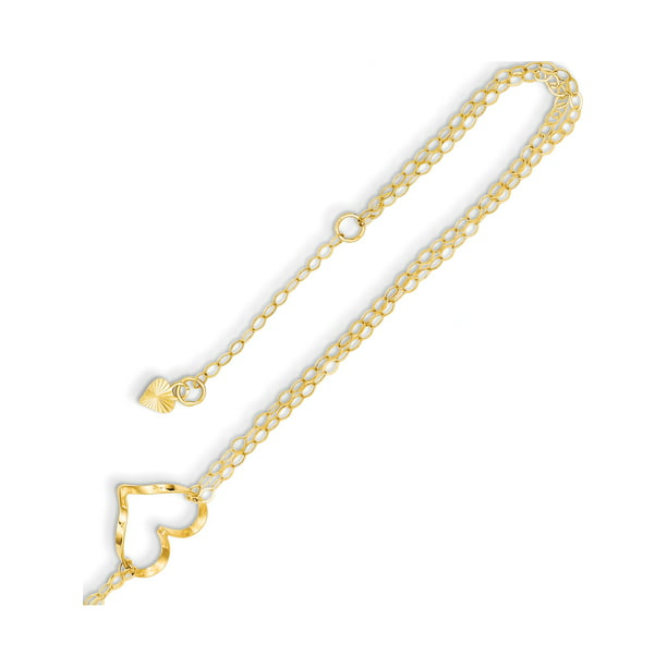 14k Double Strand Heart 9 With 1 Ext Anklet Length 9 in 14 kt Yellow Gold 